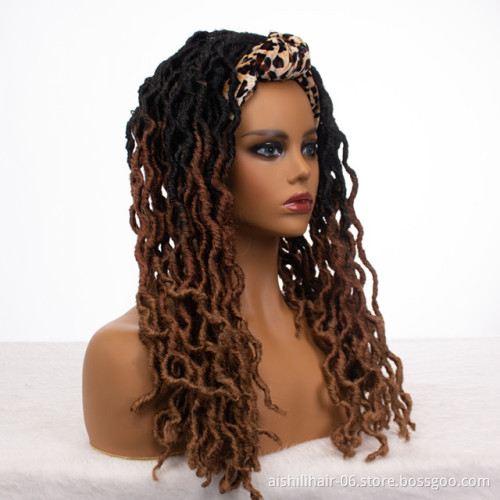 Braiding hair headband wigs wholesale ombre black to brown fiber synthetic hair headband wigs for black women